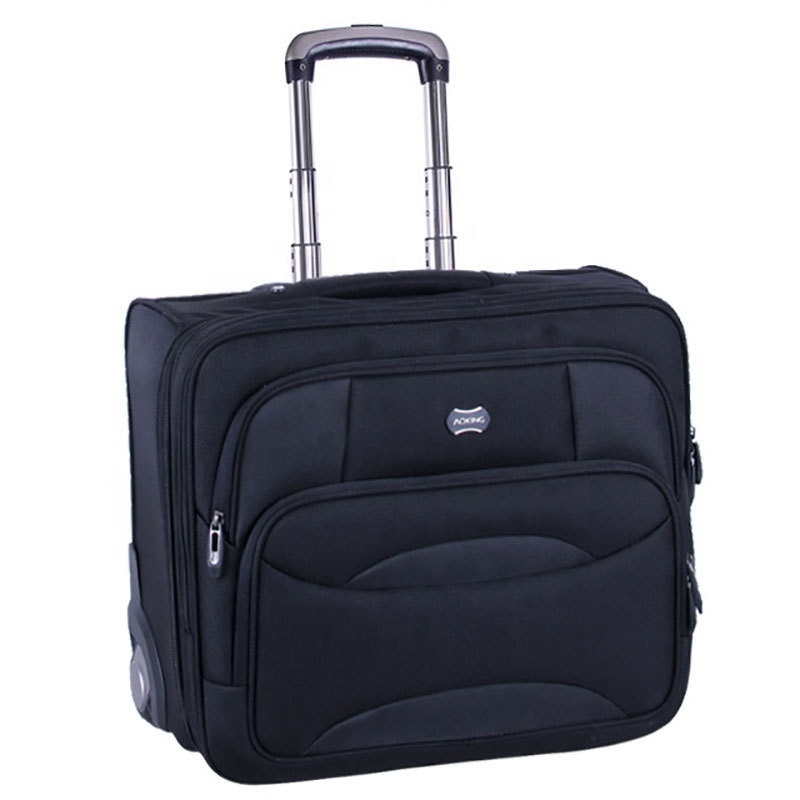 18 inch black 1680D oxford fabric custom computer trolley suitcase luggage with trolley TSA lock