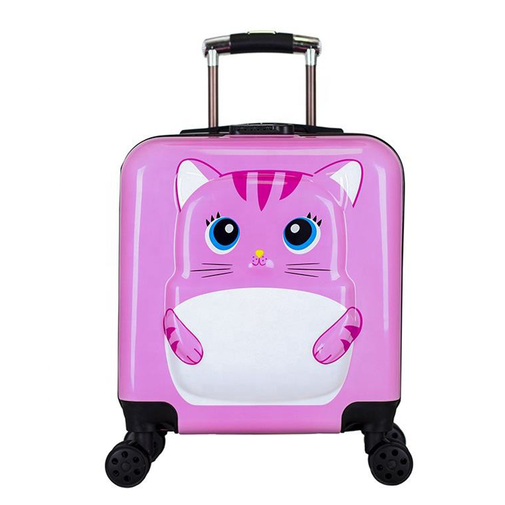 Small Size Pink Cat Cartoon Design Travel Suitcase Normal Lock Trolley Children Custom Luggage