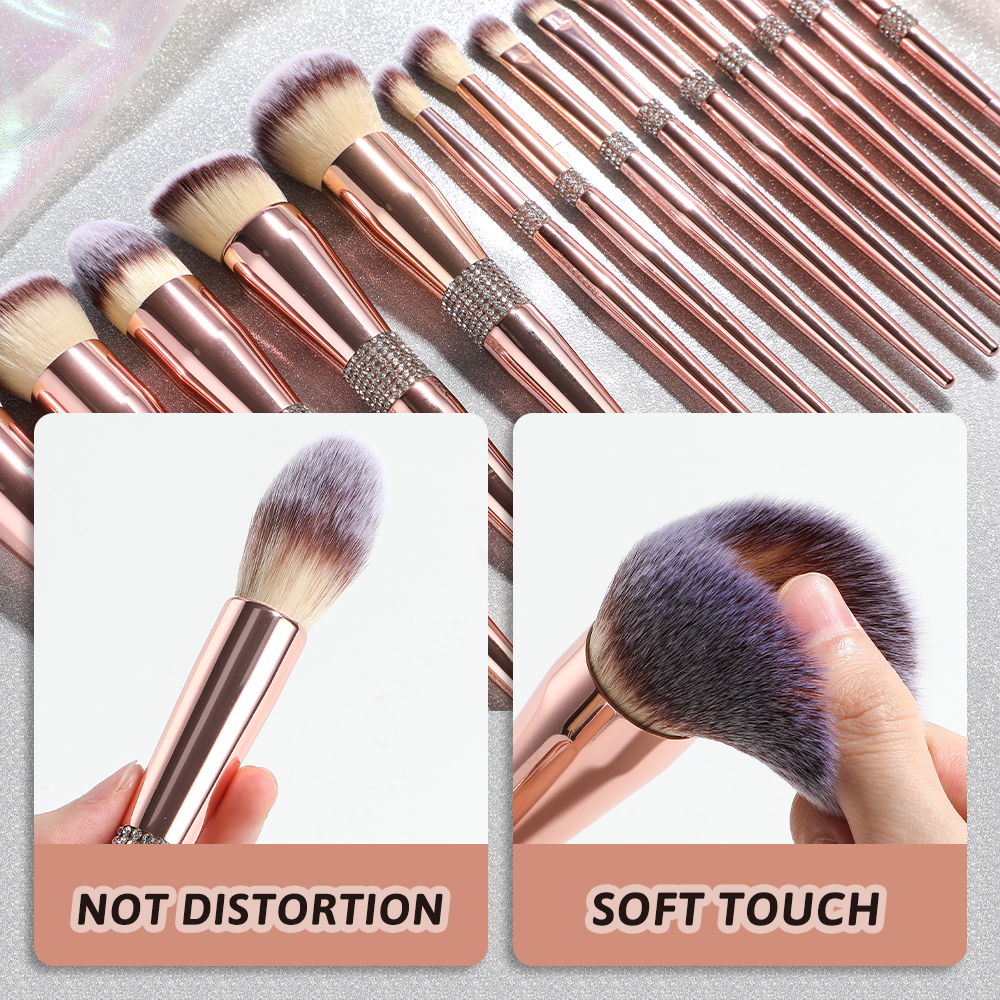 Luxury Bling Glitter Rose Gold Diamond Handle Makeup Brush 14PCS Crystal Handle Custom Logo Foundation Make Up Brushes