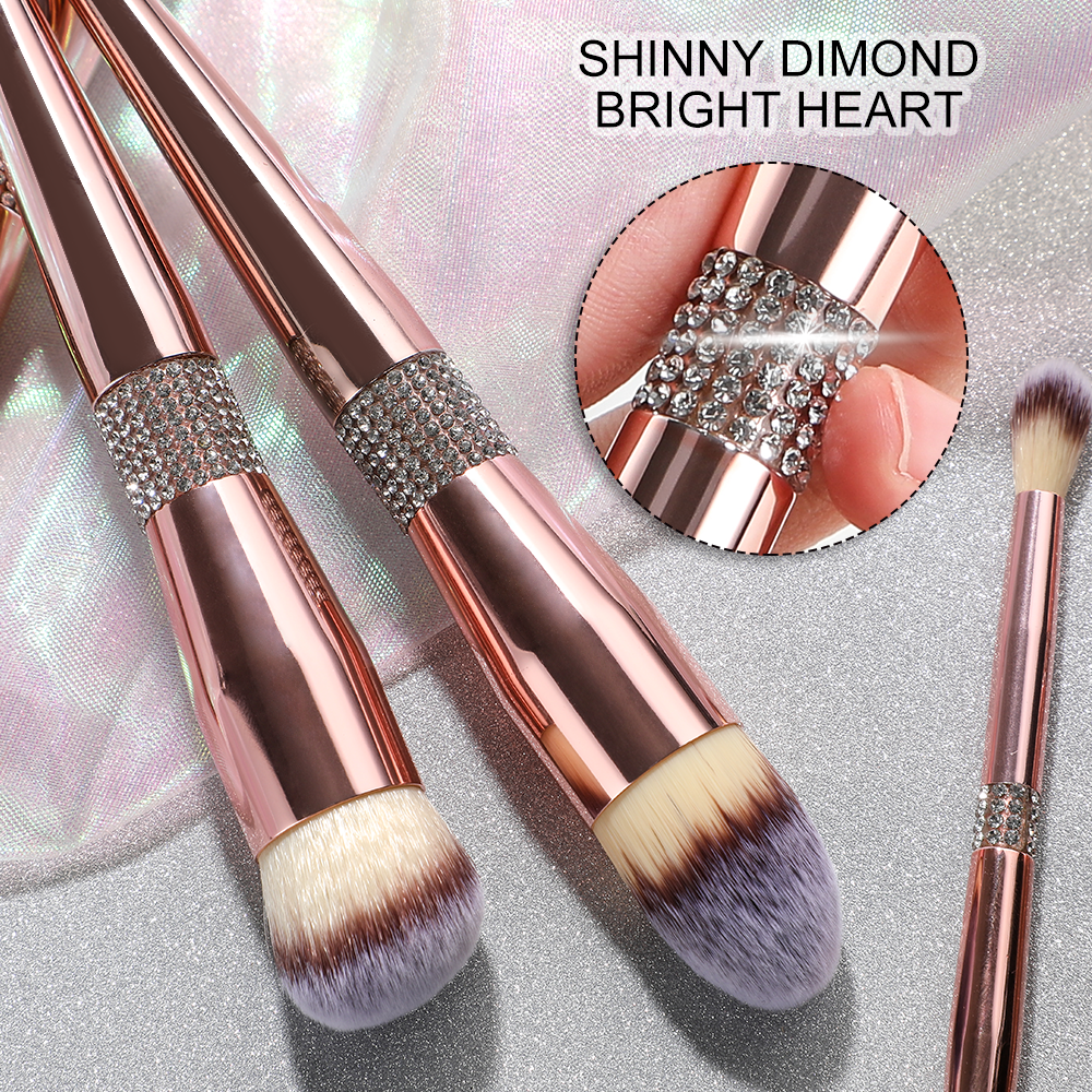 Luxury Bling Glitter Rose Gold Diamond Handle Makeup Brush 14PCS Crystal Handle Custom Logo Foundation Make Up Brushes