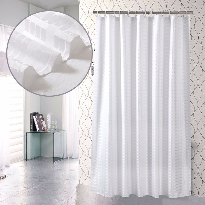 White T-strip jacquard shower curtain hotel bathroom plain polyester bath shower curtain waterproof wholesale