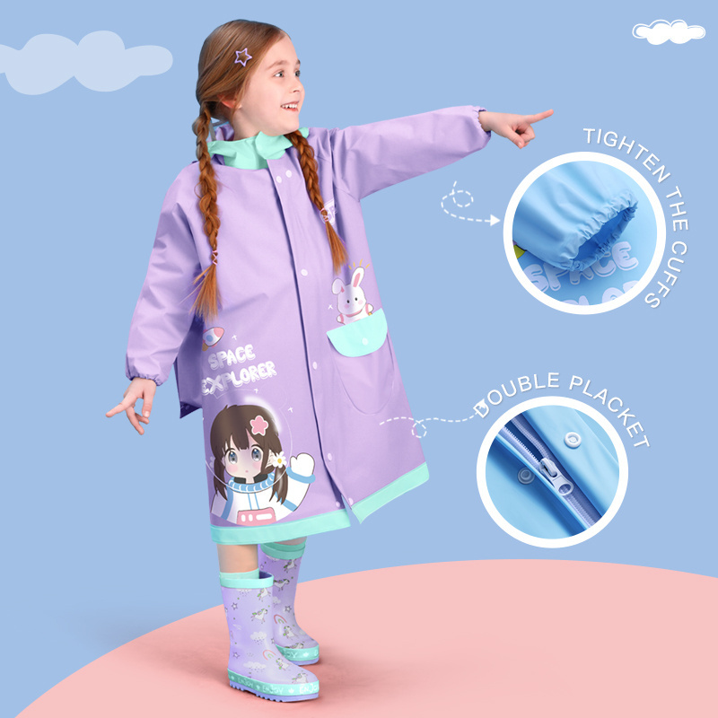 Hot selling rainy season on sale EVA raincoat waterproof for kids rainy creative customized lovely girls long durable