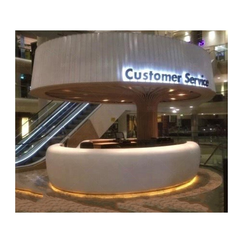 Mall Service Counter Idea Contemporary Luxury Design Thermoformed White Corian Circular Shopping Mall Customer Service Counter