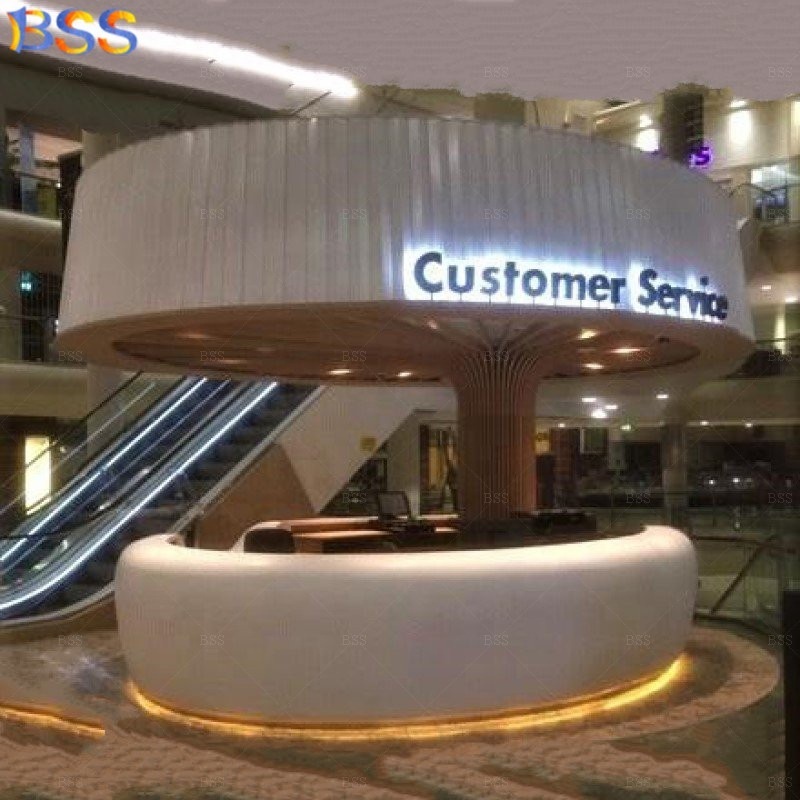 Mall Service Counter Idea Contemporary Luxury Design Thermoformed White Corian Circular Shopping Mall Customer Service Counter