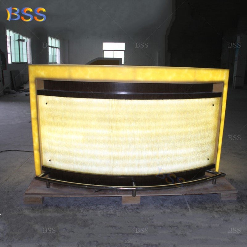 Semi Circle Nightclub Bar Counter Supplier Best High End Remote Control Led Yellow Onyx Stone Half Round Nightclub Bar Counter