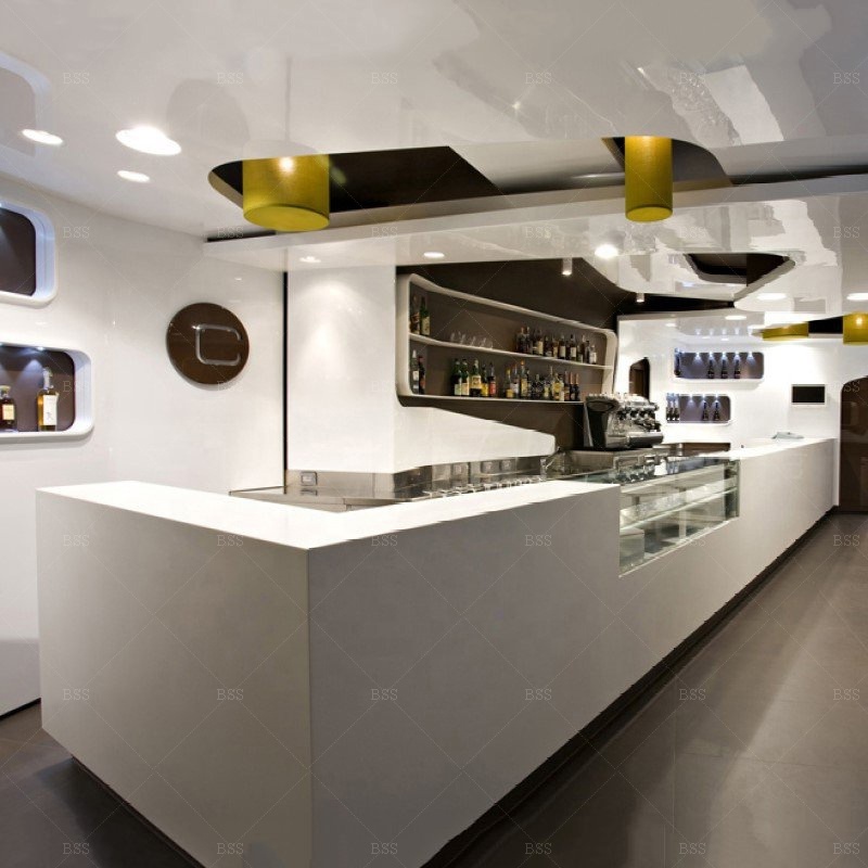 Restaurant Counter Bar Ideas Modern Design White Corian Fast Food Shop Bar Counter