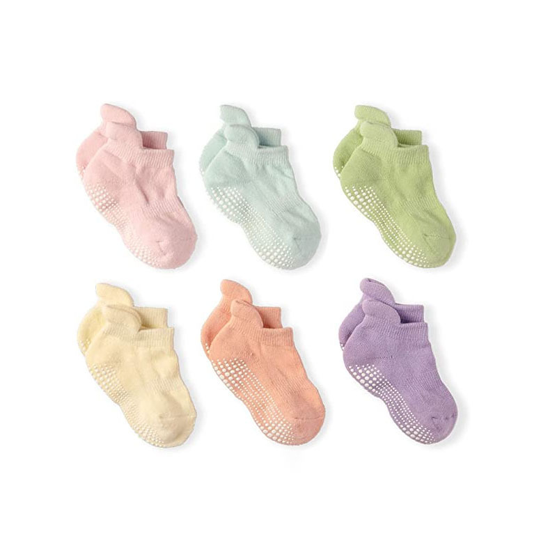 6 Pairs/bag Free Sample Design Manufacture New Born Baby Socks Anti Slip Baby Socks Kid Sock with Stoppers