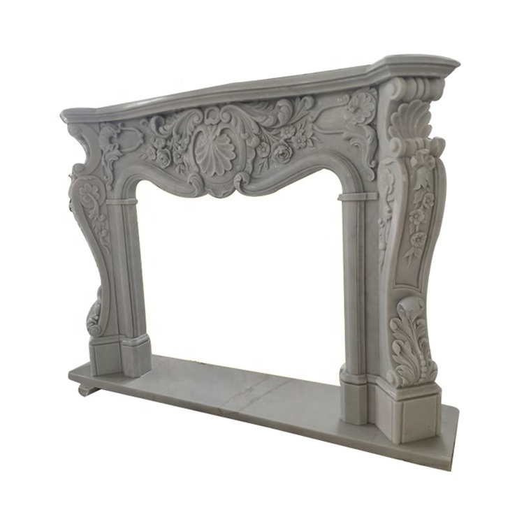 Decoration Sculpture Hand Carved Rustic Marble Stone White Fireplace Mantel