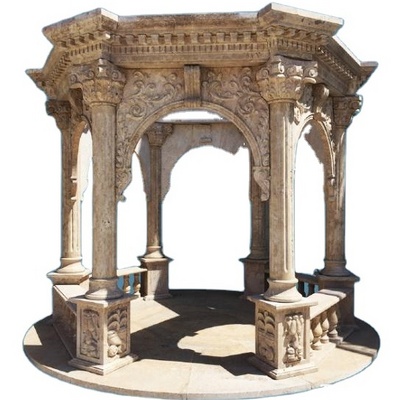 Outdoor Decoration Garden Natural Stone Carved Marble Gazebo With Figure Statue