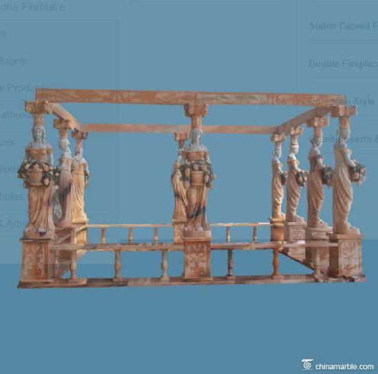 Outdoor Decoration Garden Natural Stone Carved Marble Gazebo With Figure Statue