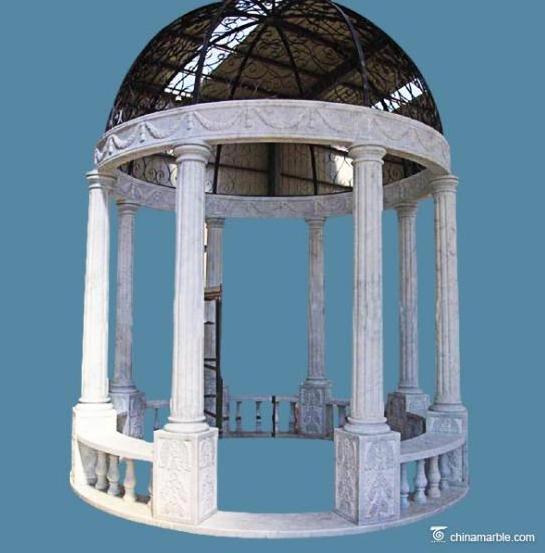 Outdoor Decoration Garden Natural Stone Carved Marble Gazebo With Figure Statue