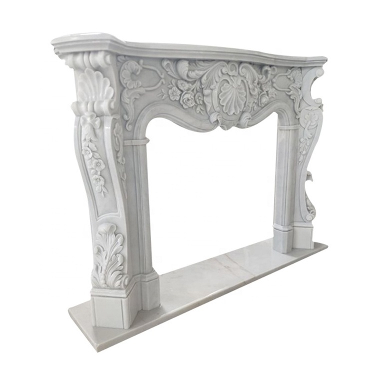 Decoration Sculpture Hand Carved Rustic Marble Stone White Fireplace Mantel