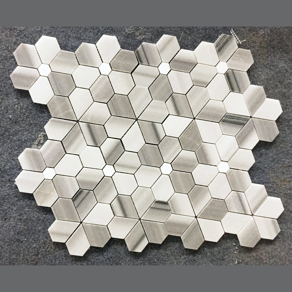 Marble Stone Mosaic Wall Backsplash Grey Mixed with White Color Pattern Mosaic