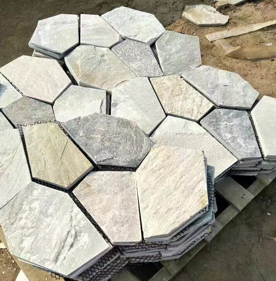 Beige p014 Quartzite Flagstone Net Mesh Mats/Flagstone Patio Tile Pavers