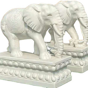 High Quality Hand Carved Garden Outdoor Life Size Marble Indian Elephant Statue