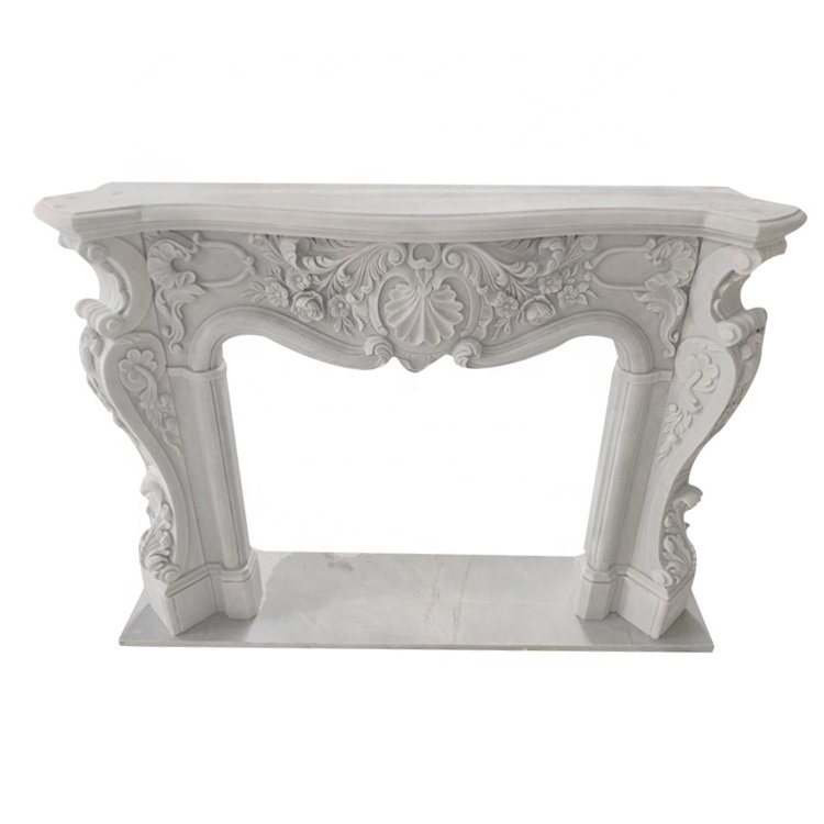 Decoration Sculpture Hand Carved Rustic Marble Stone White Fireplace Mantel