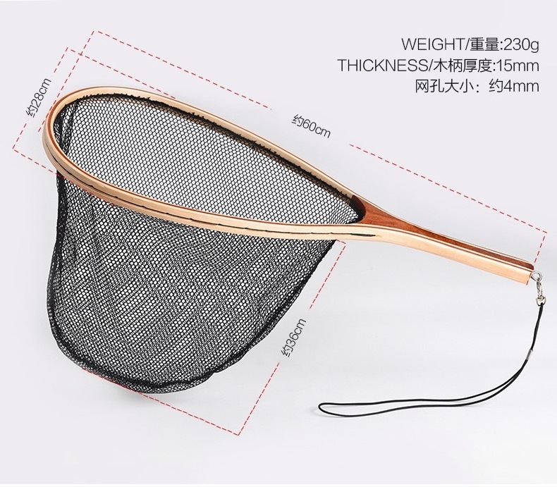 Traditional hand trout wooden fly fishing landing net Large sized wooden net