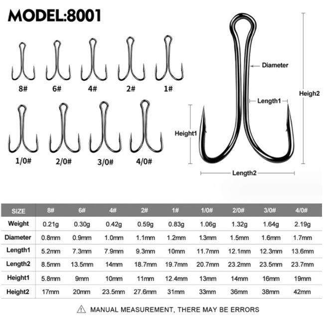 8001 Classic Durable Frog Hook Double Fishing Hooks with Barb