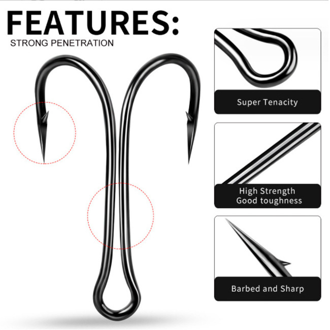 8001 Classic Durable Frog Hook Double Fishing Hooks with Barb