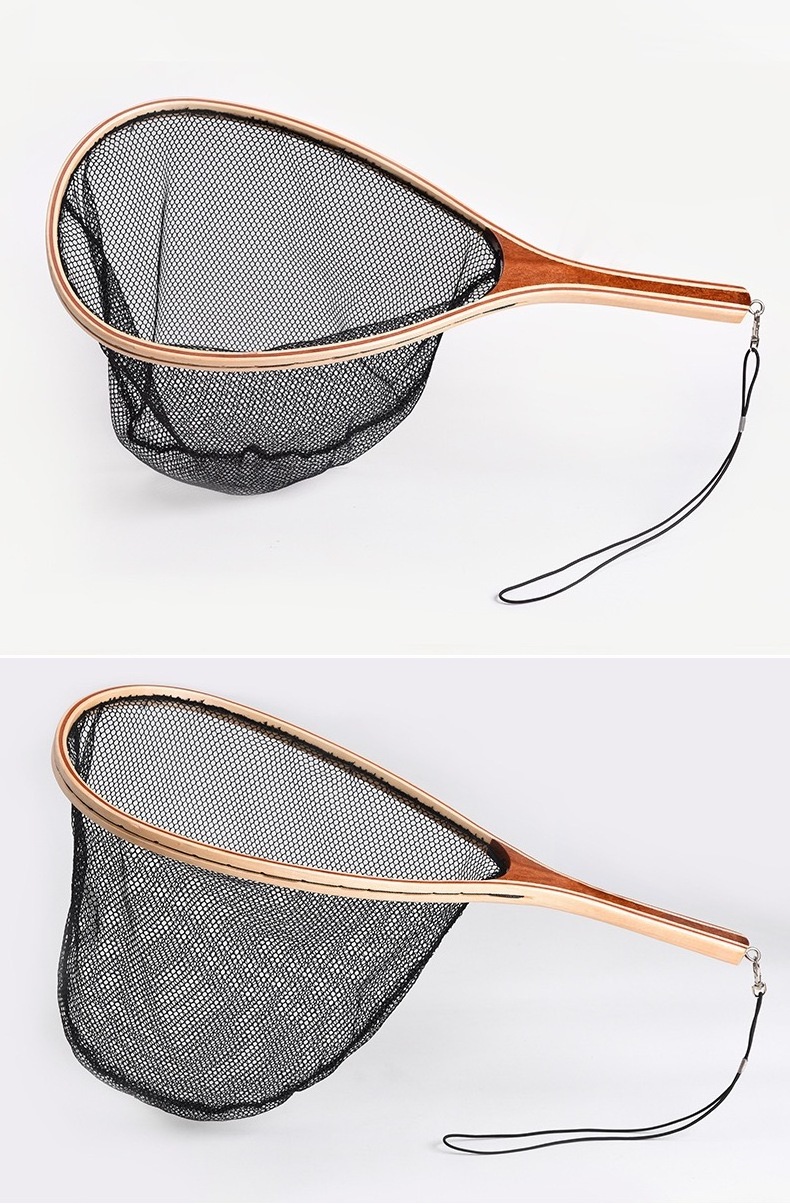 Traditional hand trout wooden fly fishing landing net Large sized wooden net