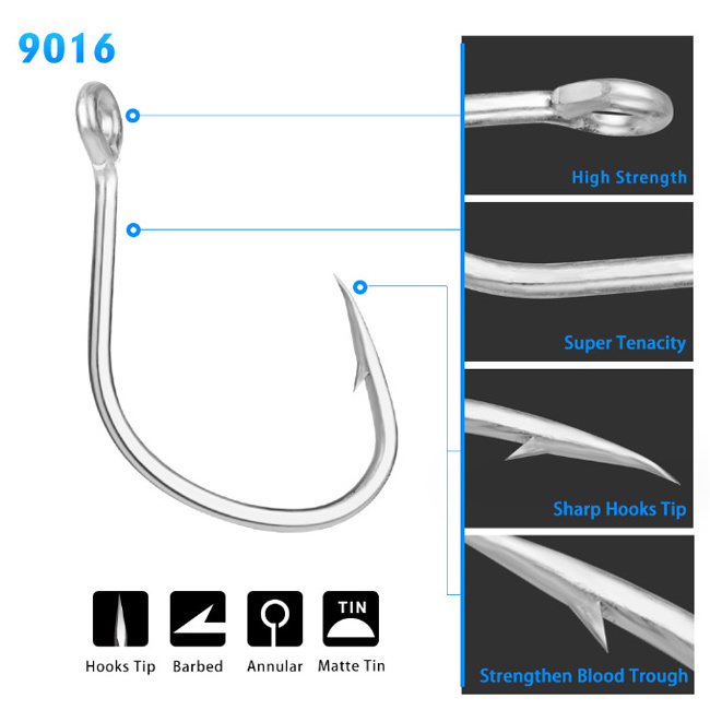 9016 Matte Tin High Carbon Hooks Sport Fishing Hook for Saltwater Freshwater