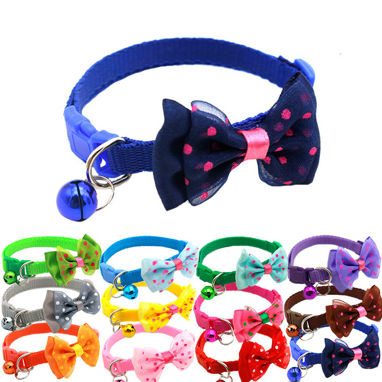 New 1.0cm Width Cat Collar With Bow And Bell Breakaway Cat Collar bell bow tie pet dog cat collars