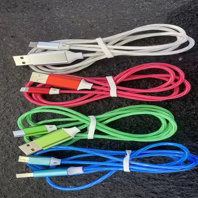 Glowing LED Cable 2A Fast Charging Cable Micro USB Type-C Cable Flowing Streamer Light LED For Phone 8 Pin Charge Wire Cord