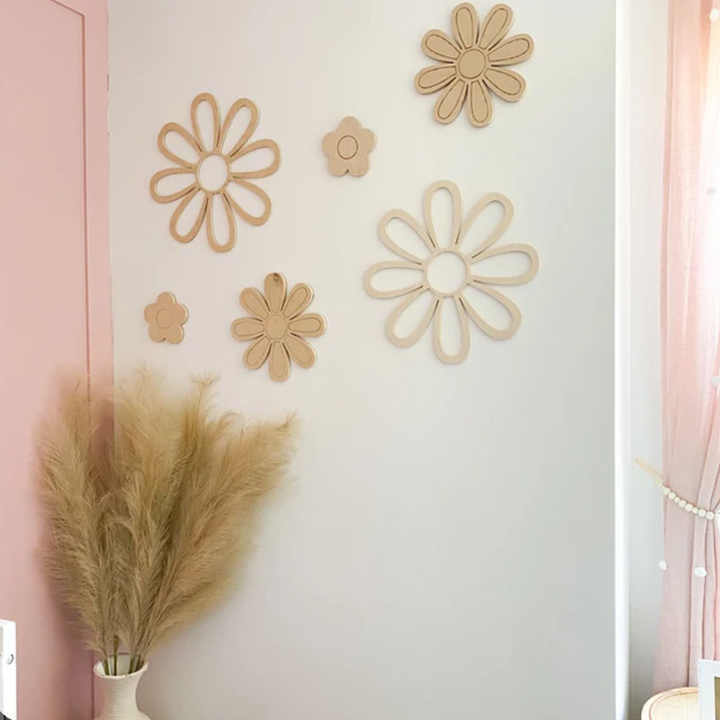 Wood Wall Flower Decor Boho Nursery Wall Hanging Daisy Wooden Flower Kids Room Decor