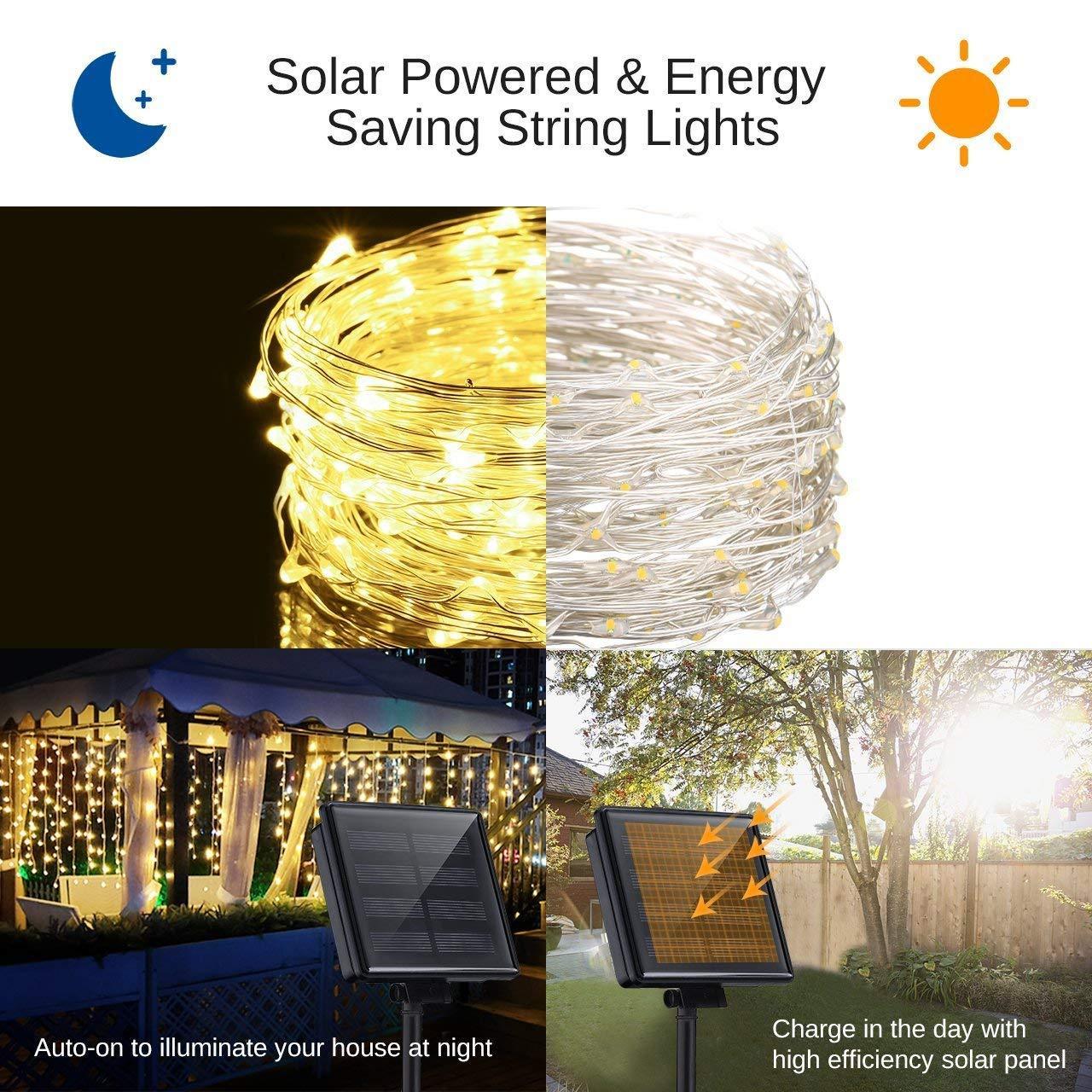 Solar String Lights  8 flash modes Waterproof Solar Powered Patio Solar Light for Garden Yard Porch Wedding Party Decor