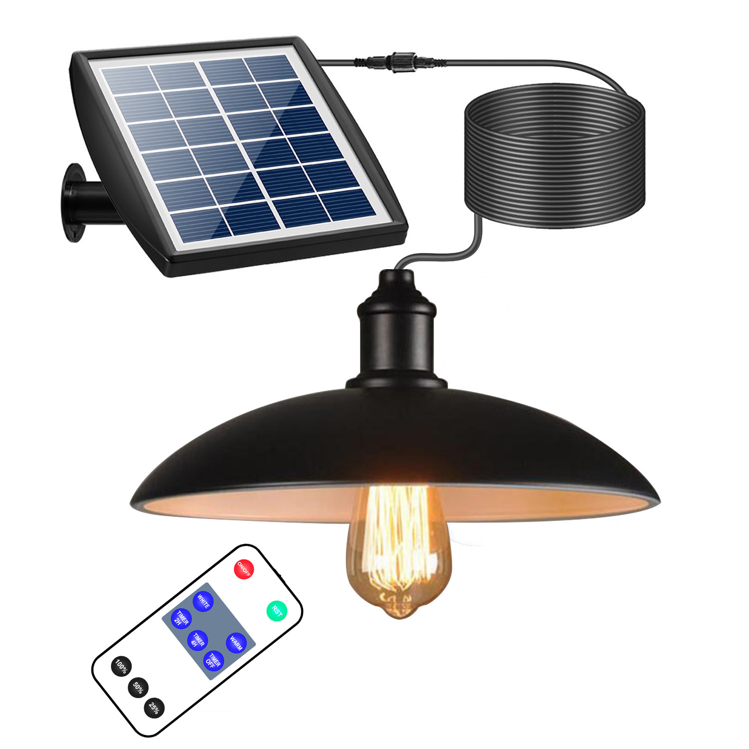 LED Bulb Portable Solar Chandelier Hanging Spotlight with 2.5W Solar Panel 5M Line Suitable for Outdoor Garden Yard Camping Tent