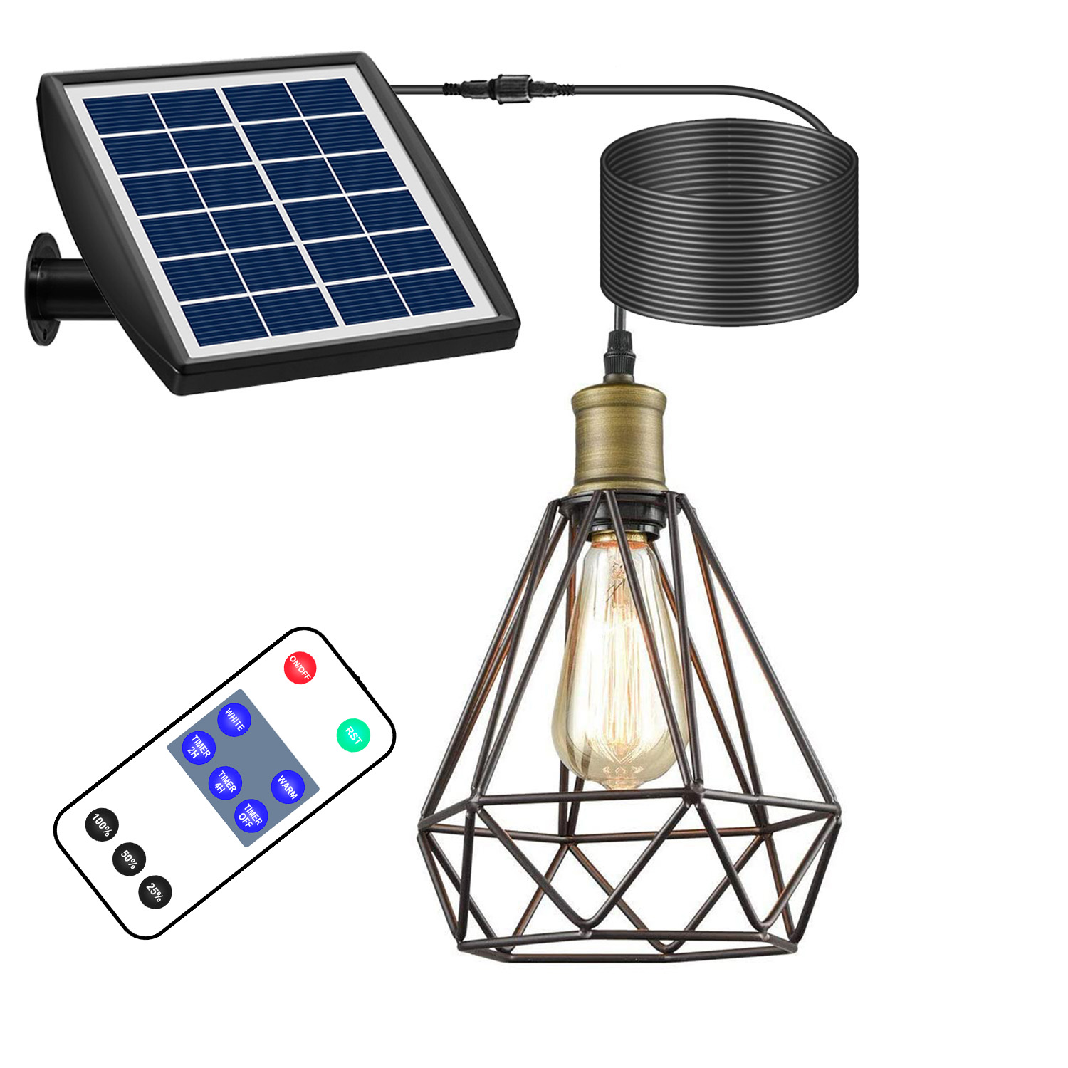 Solar Powered Gazebo Lights Outdoor Shed Light Outdoor Solar Chandelier Hanging Lights LED Black Aluminum 6V Remote Control 5m