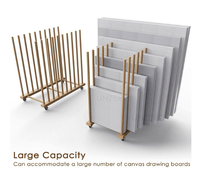 Wood Storage Stand For Canvas Boards Panel Frame Drawing Board Printed Matter Paper Pad Art Storage Rack With Caster Wheels