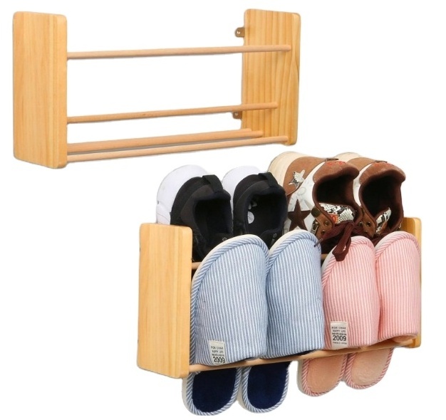 Solid wood storage rack 2 pieces wall mounted camper and RV shoes storage