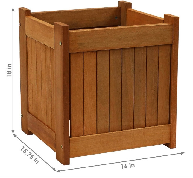 Wood Outdoor Planter Box With Teak Oil -porch And Patio Outside Plant And Vegetable Container