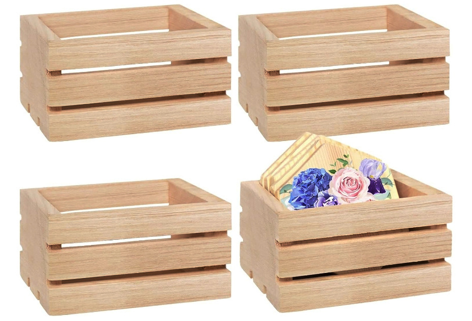 4 Pack Mini Rustic Wooden Crates,Decorative Crates Unfinished Wood Box,Crate Storage Box For Kitchen