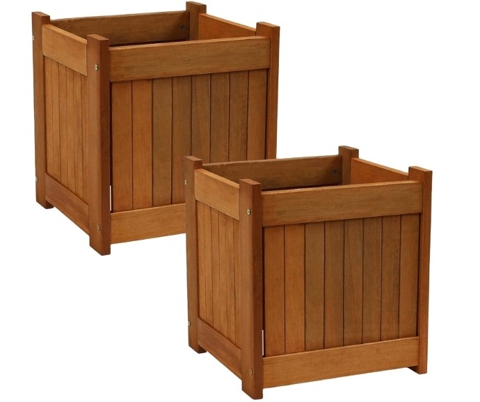 Wood Outdoor Planter Box With Teak Oil -porch And Patio Outside Plant And Vegetable Container