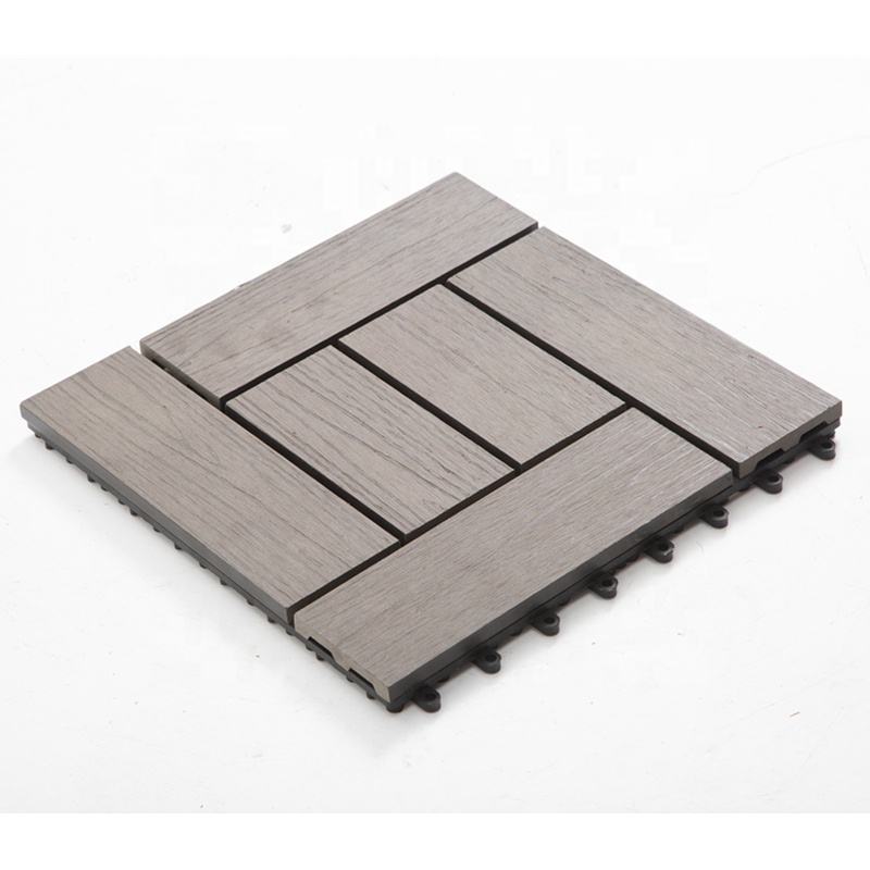 Cheap Terrace straight grooves water-proof gray WPC DIY decking tiles composite square wood click tiles