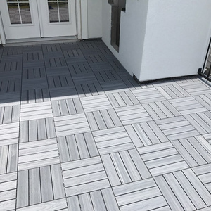 Cheap Terrace straight grooves water-proof gray WPC DIY decking tiles composite square wood click tiles