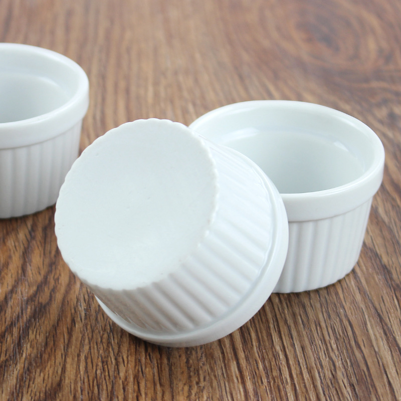 Dessert Ramekins White Ceramic Creme Brulee Ramekin Baking Pudding Cup Seasoning Dish Dipping Sauce Round Dish Set 6.6cm