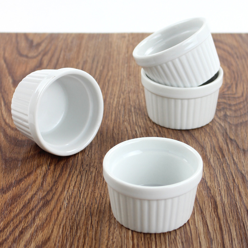 Dessert Ramekins White Ceramic Creme Brulee Ramekin Baking Pudding Cup Seasoning Dish Dipping Sauce Round Dish Set 6.6cm