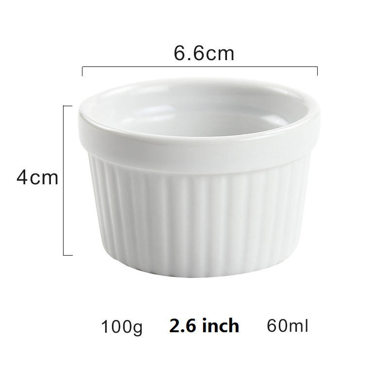 Dessert Ramekins White Ceramic Creme Brulee Ramekin Baking Pudding Cup Seasoning Dish Dipping Sauce Round Dish Set 6.6cm