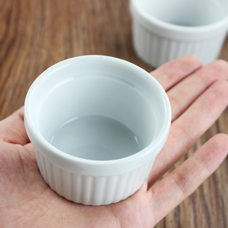 Dessert Ramekins White Ceramic Creme Brulee Ramekin Baking Pudding Cup Seasoning Dish Dipping Sauce Round Dish Set 6.6cm