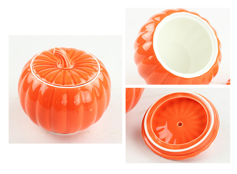 Pumpkin ceramic kitchen sealed food storage jar with lid