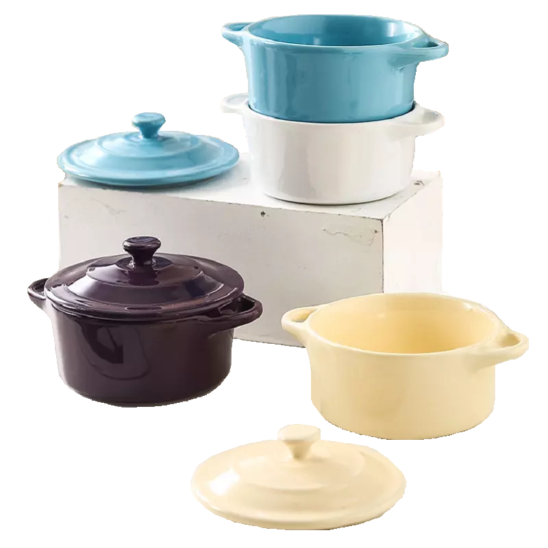 Custom Mini Stoneware Sublimation Soup Pot Ceramic Casserole Small Creme Brulee Oven Cake Bowl Bakeware Sets With Lid