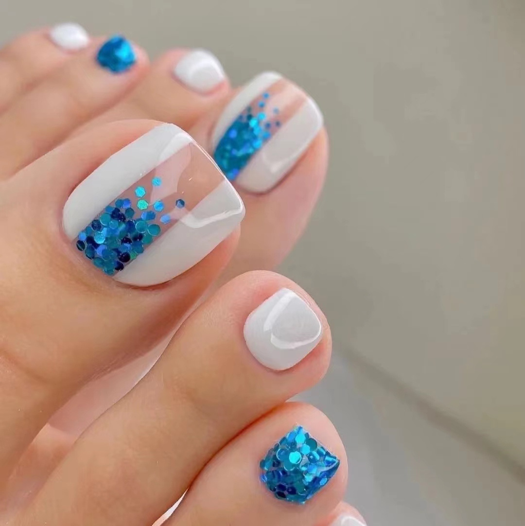 Custom Logo Fashion Press On Toenails With Rhinestone Toe Faux Ongle Sexy Artificial Nails