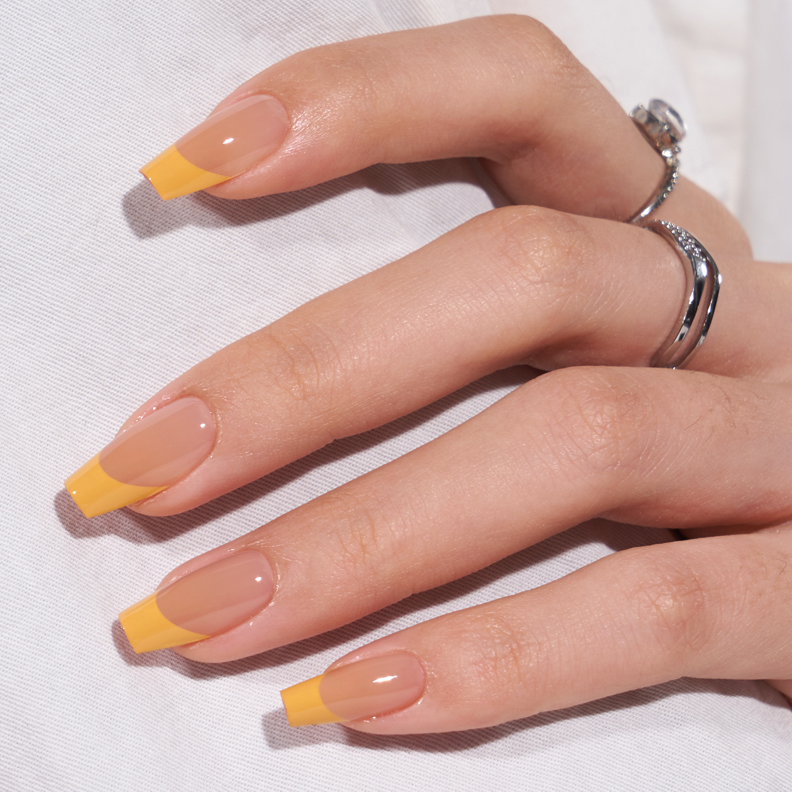 2022 New Trend Soft Gel Yellow French Style No C Curve Press On Nails Nude False Nail Tips Artificial Fingernails