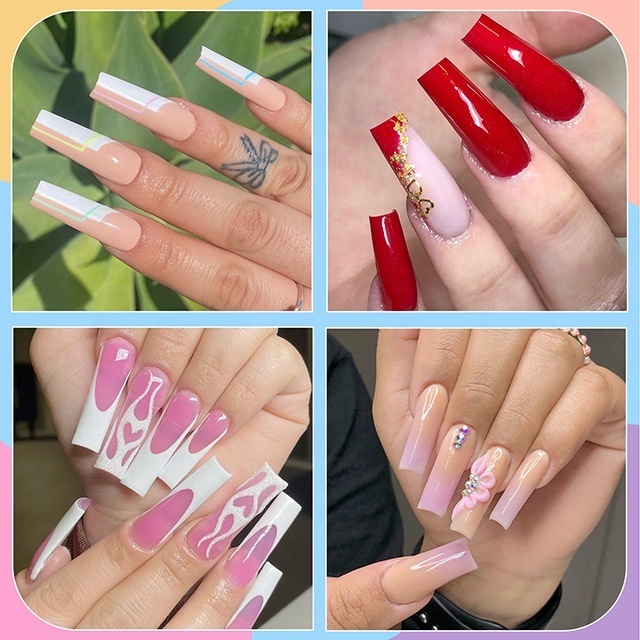 Wholesale Nail Art Kit Extra Long 3XL ABS Clear Coffin Square Shape Artificial No C Curve Half Cover Nail Tips Acrylic For Nails