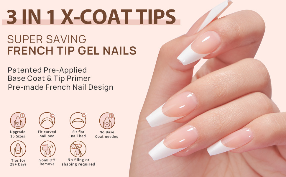 XCOATTIPS 150pcs Nude French Tip Press On Nails Medium Coffin Fake Nails Wholesale French Press On Nails  For Home Salon