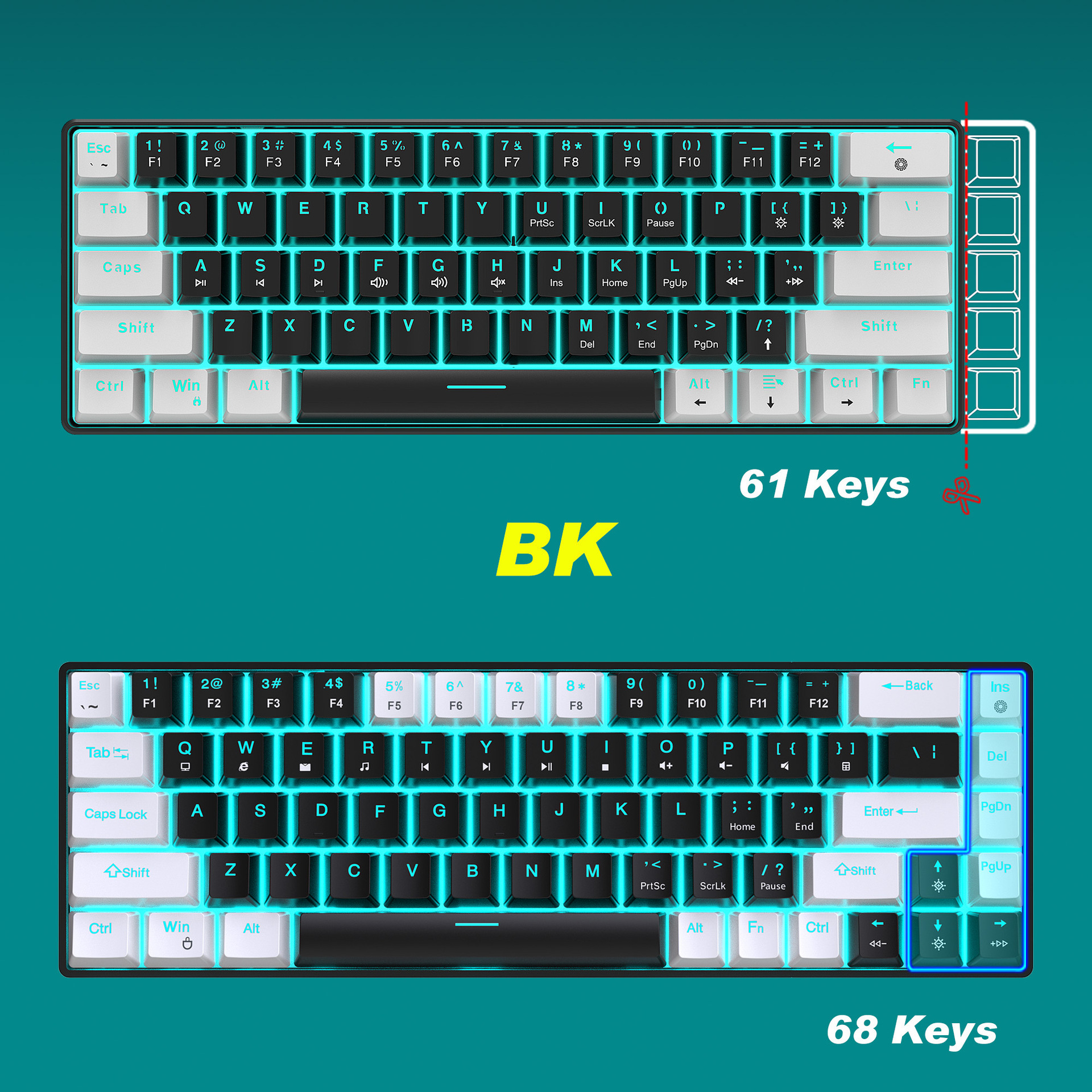 68-key wired mechanical gaming keyboard Hot-swapable Green Switch ergonomic two-color injection Mini Gaming Keyboard