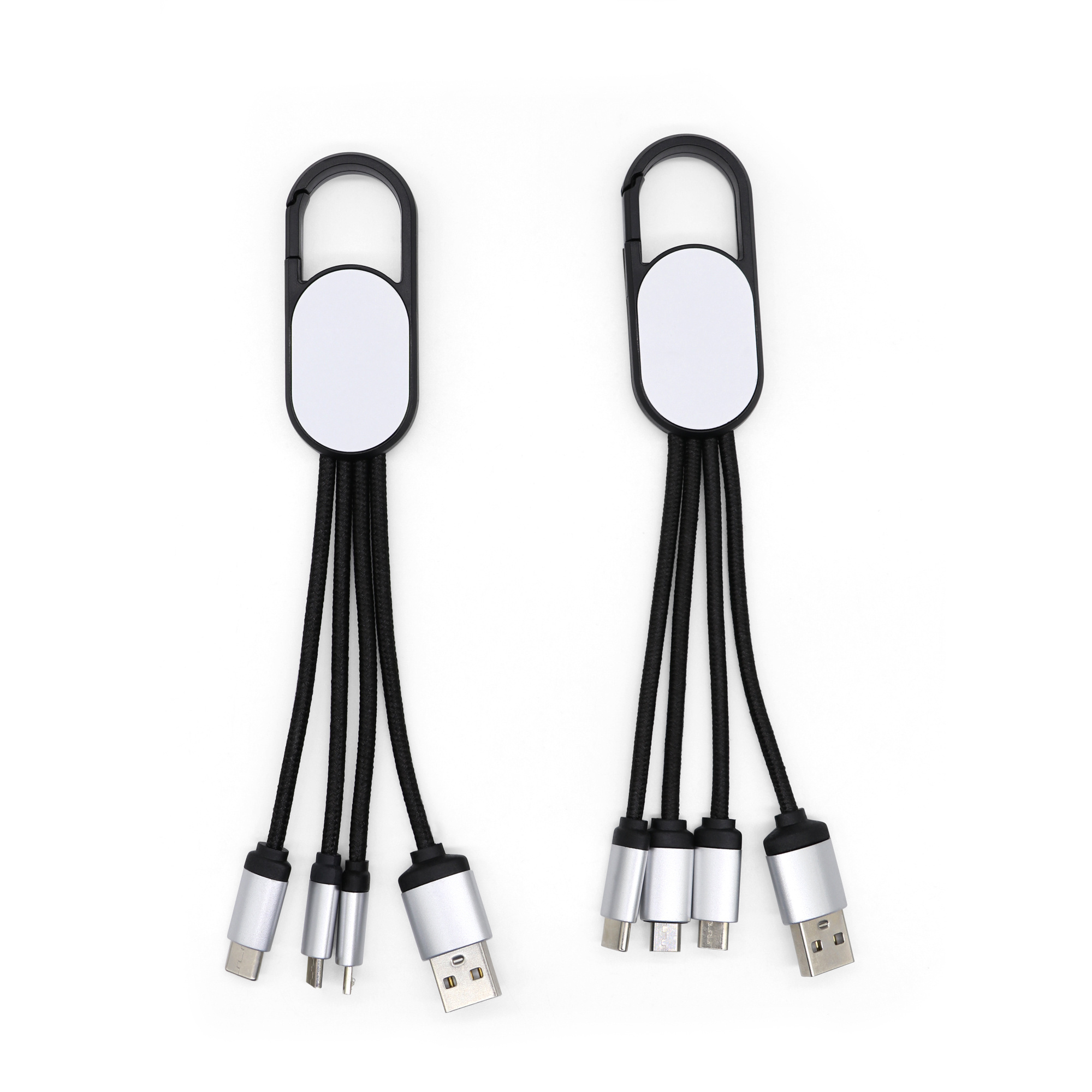 4 in 1 USB Cable Light Up Logo Fast Charging Cable with Hook 4 in 1 cable with carabiner clip   with LED Logo